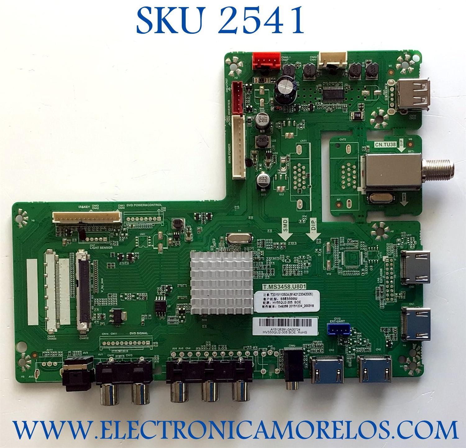 MAIN PARA TV HAIER NUMERO DE PARTE T201511050A / T.MS3458.U801 / 8142123342005 / A15126391-0A00724 / HV550QU2-305 / PANEL CN55GK725  / MODELO 55E5500U